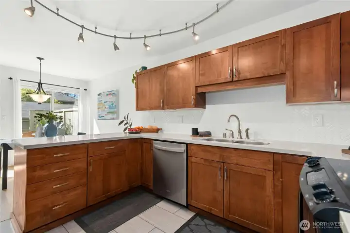 Kitchen with excellent flow and tons of storage.