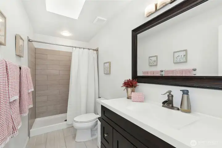 Primary bathroom, beautiful tile shower.