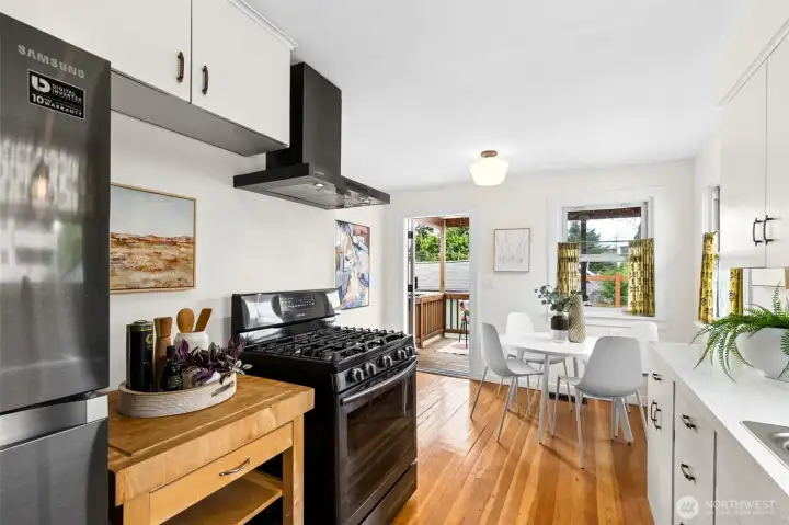 This kitchen packs in a lot of cupboards and counter space