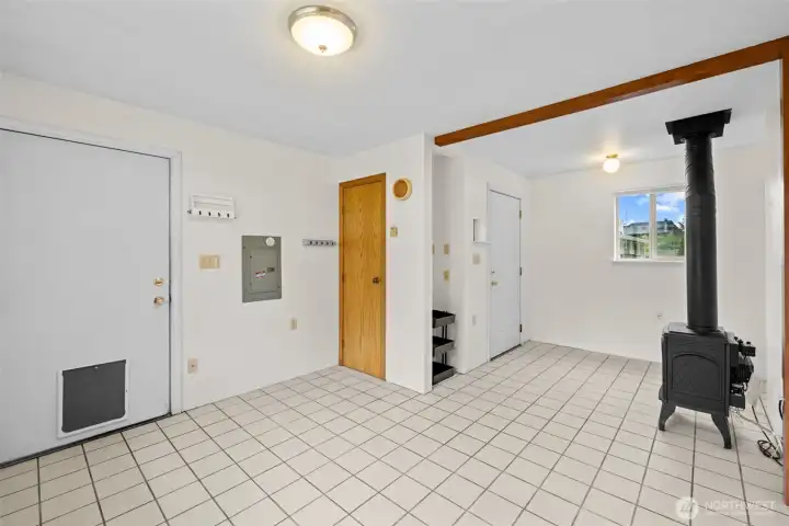 The open floor plan makes the home feel larger while keeping the cozy cabin atmosphere intact.