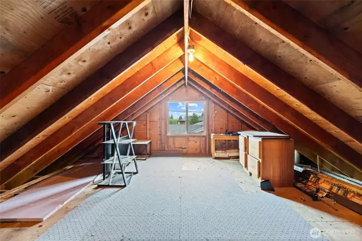 A massive vaulted loft space ready for your imagination. Home office, art studio, gym, hobby room, or creative retreat—the choice is yours.