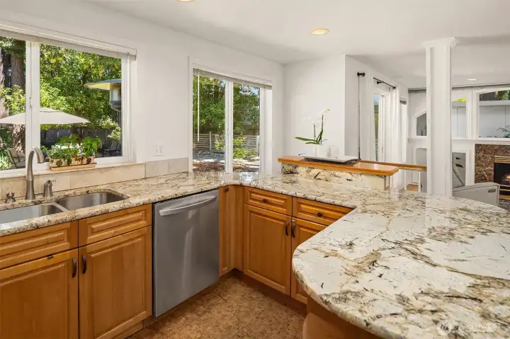 Kitchen has Coffee Nook Space on one of the Countertops