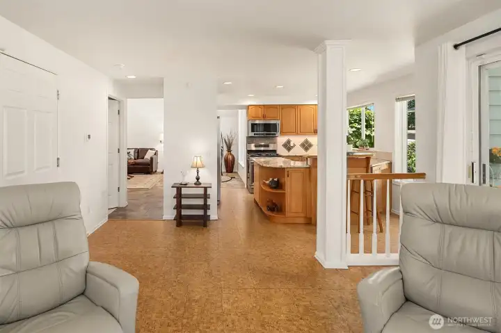 Circular Floorplan allows the Dining Area, Kitchen, Family Room & Living Room to all flow seamlessly