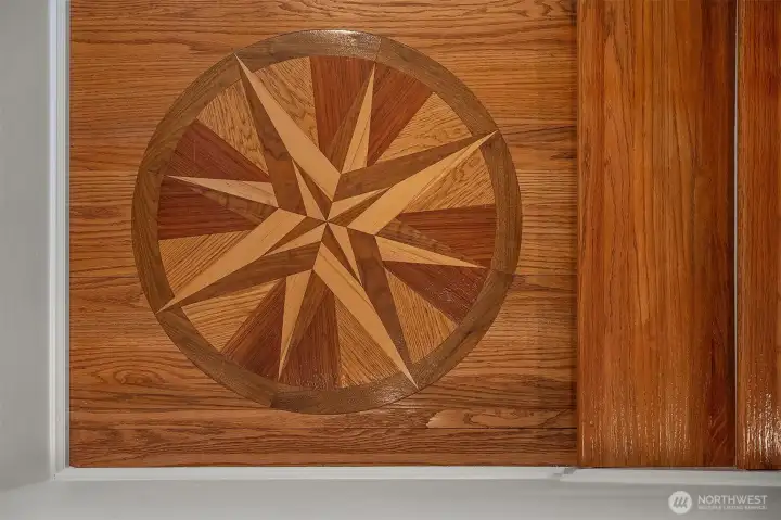 Inlaid Wood, Compass Rose on Stairwell