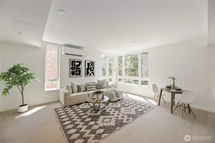 Lots of windows allows for natural lighting. Mini split system is energy efficient.