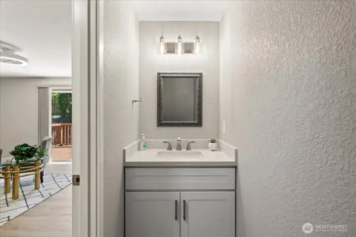 Perfect little half bath off the garage and family room. Perfect little half bath off the garage and family room.