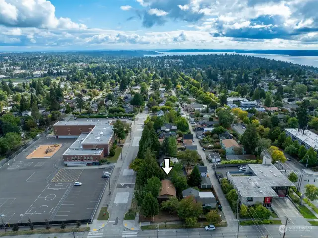 Looking south from above home, EC Hughes on the left, current temporary home of Roxhill Elementary.