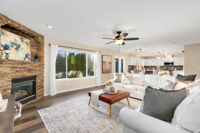 Expansive family room with gas fireplace