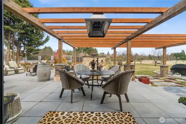 Back patio with concrete pavers off kitchen