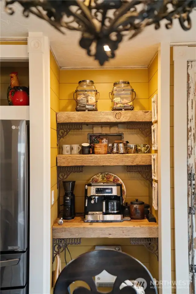 Coffee Nook next to fridge and in breakfast table area