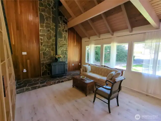 Well lit living room with Woodstove= Cozy Winters