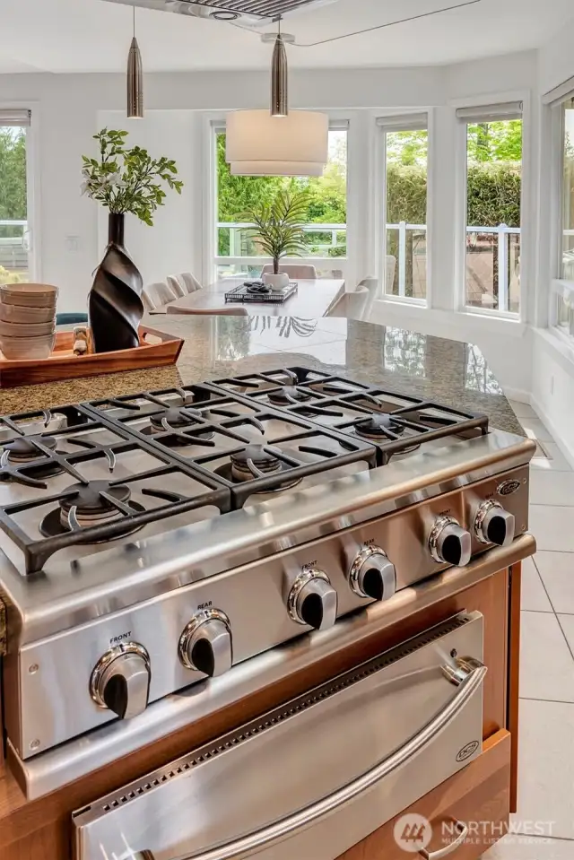 6 Burner DCS cooktop with warming drawer