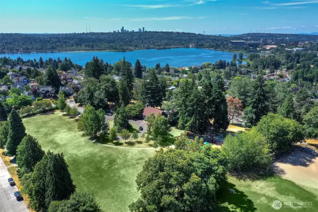 Laurelhurst Park with tennis courts, play area, ball fields, community center, etc
