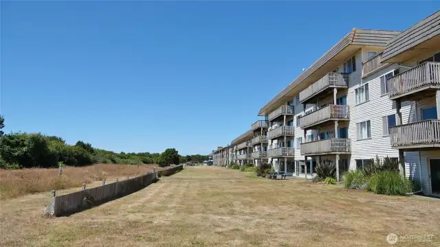 The Backyard of the Polynesian Hotel Condo (this property backs the Dunes Area as shown to the left in this picture).
