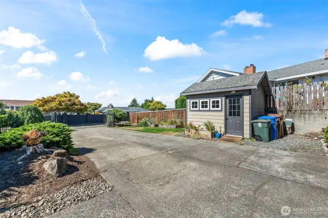 Shed and driveway