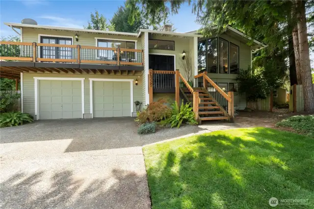 The Double-car garage is oversized (640 sq.ft.) and could easily be used for additional small car, or built in work benches.