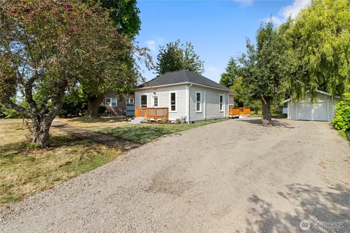 Fresh gravel driveway with lots of room for parking