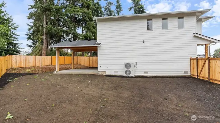 This fully fenced yard is perfect for gardening.