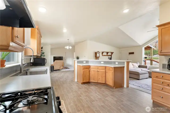 Island with extra storage and eating space.