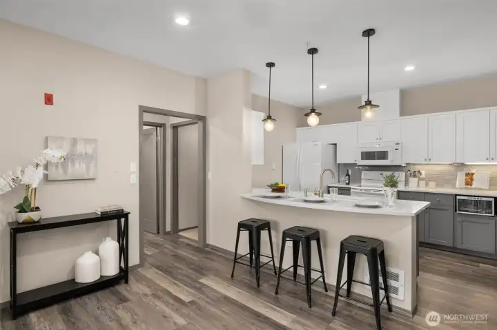 Room for a dining table plus bar seating