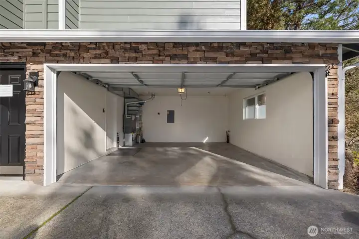 Spacious 2 car garage with direct access to living room.