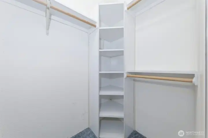 Convenient shelving in the Primary bedroom closet.