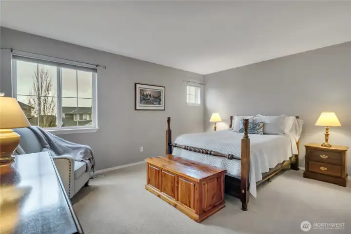 Primary suite with five piece bath and walk-in closet.