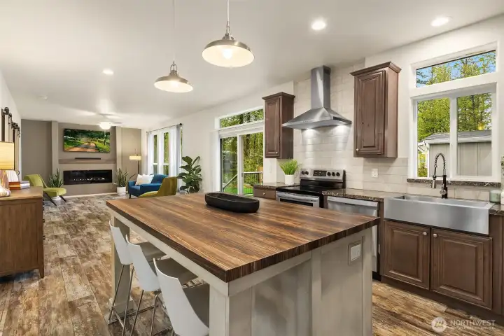 Ktichen flows to great room