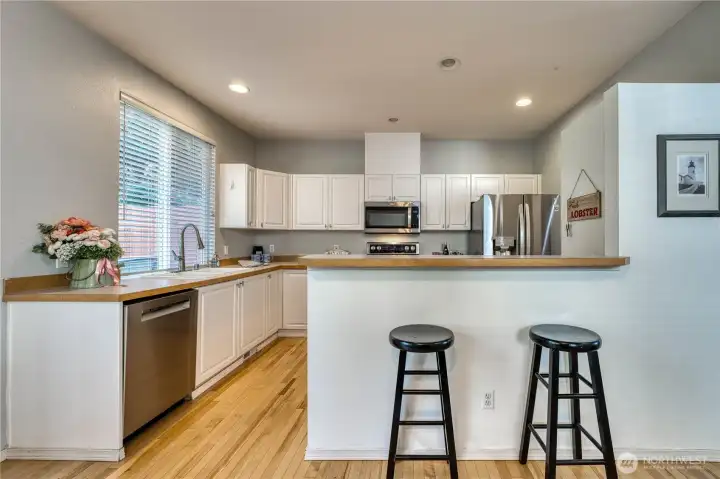 Upper level Floor 2 kitchen includes plenty of cabinet storage, counter space, and includes all stainless steel appliances. Upper level Floor 2 kitchen includes plenty of cabinet storage, counter space, and includes all stainless steel appliances.