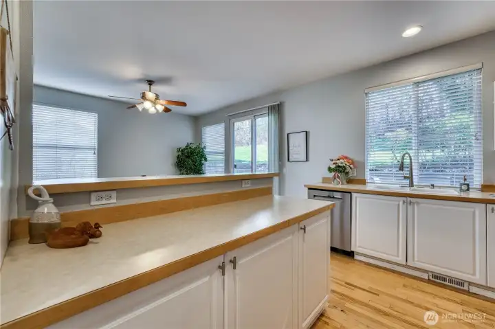 Another full view of counter space with large pantry storage on the left and bottom cabinets. Another full view of counter space with large pantry storage on the left and bottom cabinets.