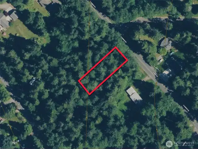 Overhead view with approximate boundaries in red.