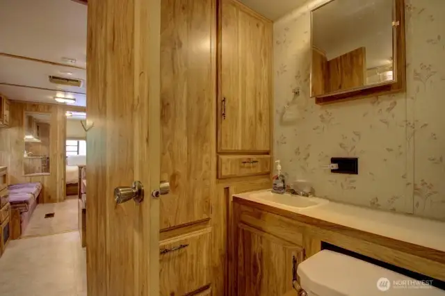 Full bathroom with counterspace and lots of storage