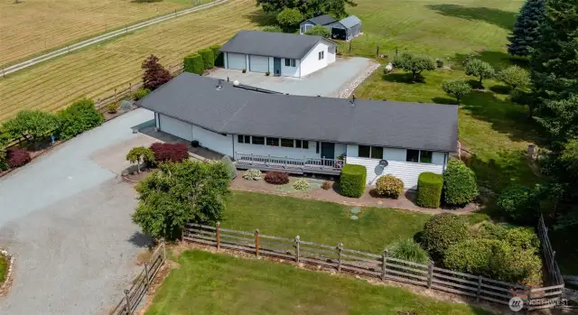 Overhead View of Home and Large Shop