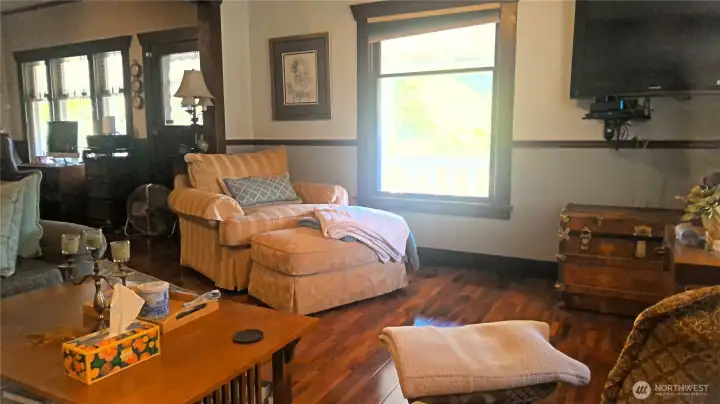 living room to the left of the dining room