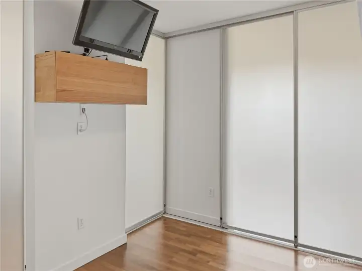 Bedroom with sliding doors closed Bedroom with sliding doors closed