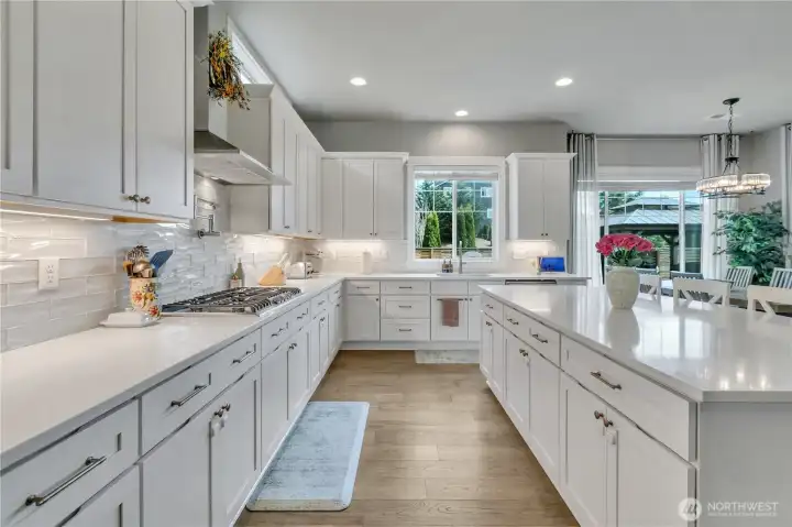Kitchen layout designed for efficiency and gathering.