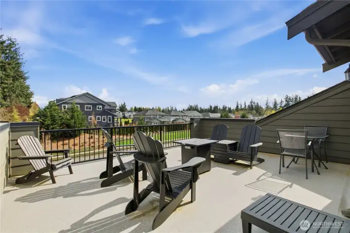 Rooftop deck offering partial views of Mt. Rainier.