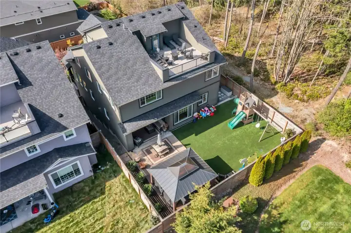 Aerial of back exterior.