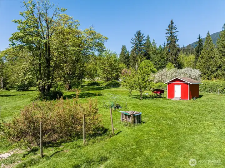 Storage shed  and garden