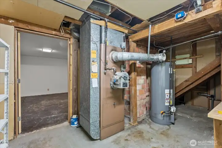 Utility and storage area with easy access to major home systems and additional storage potential.