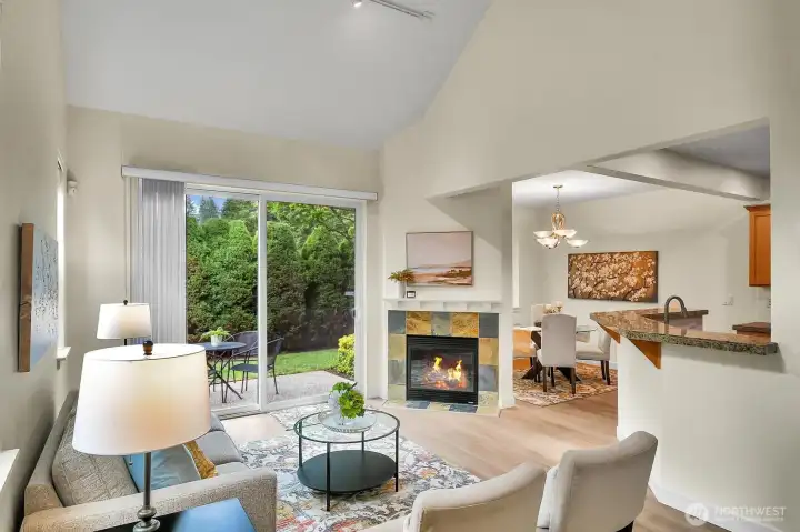 The open living area seamlessly connects the kitchen, dining, and living spaces for easy entertaining and everyday enjoyment.
