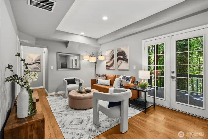 Lower level living area. Lower level living area.