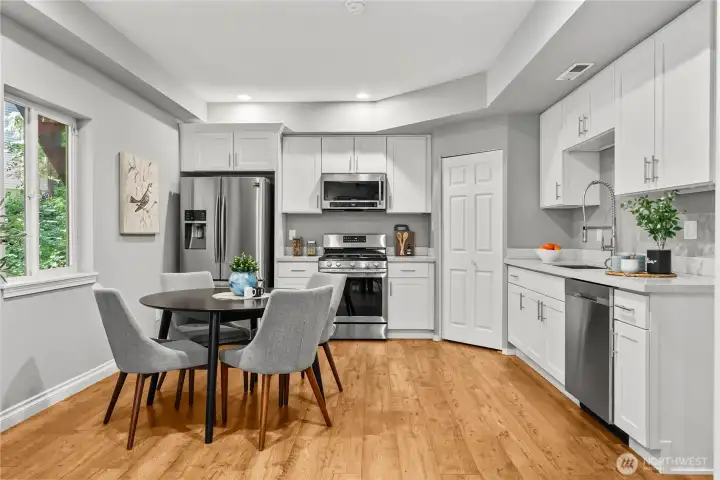 Lower level dining area and kitchen. Lower level dining area and kitchen.