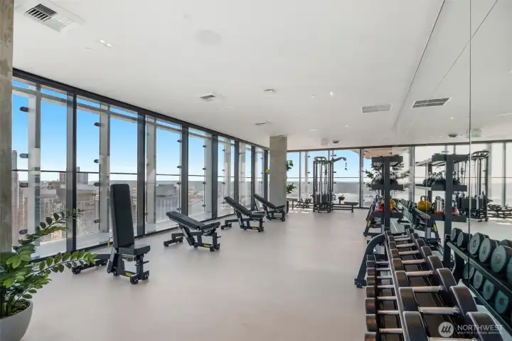 Extra endorphins from working out to  panoramic views of Seattle