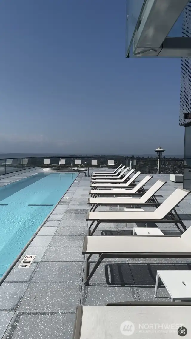 Heated pool with views of the iconic Space Needle