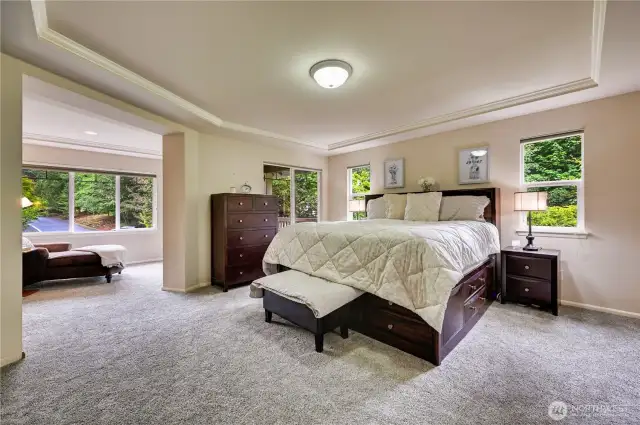Spacious Primary Suite with beautiful millwork and coffered ceilings