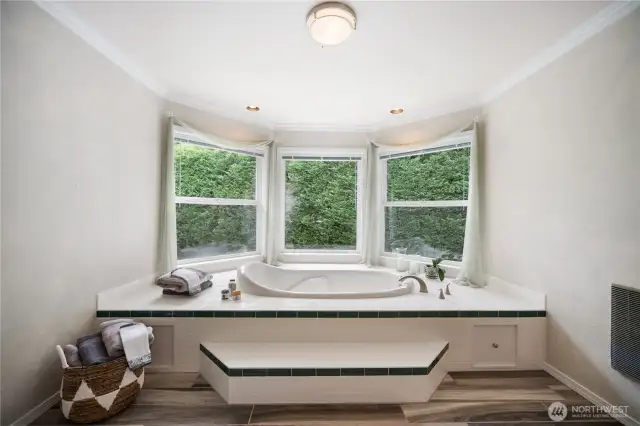 Deep Jetted Soaking Tub With Natural Light Pouring In