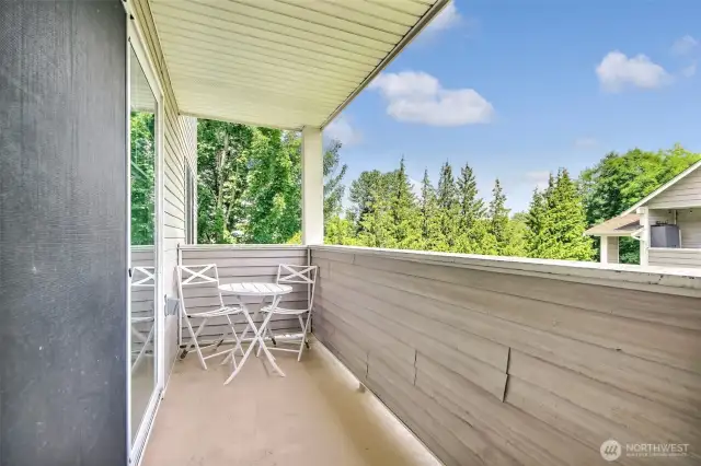 Patio outside the living room. Unwind with a glass of wine and enjoy the fresh air and scenery