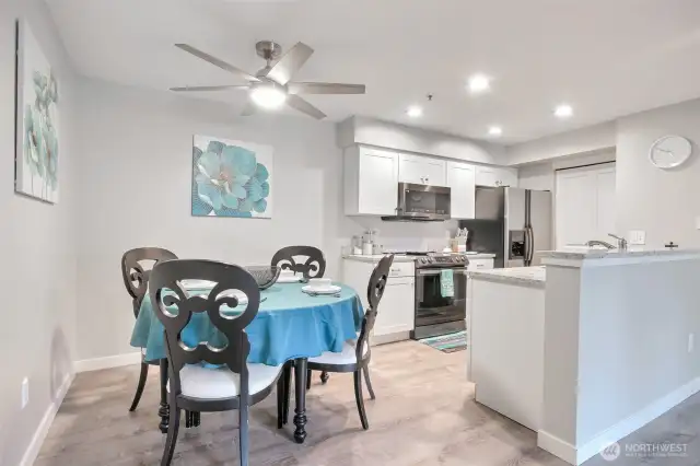 A quaint dining area big enough to seat 4 people comfortably, making your dining experience a divine way to break bread together.