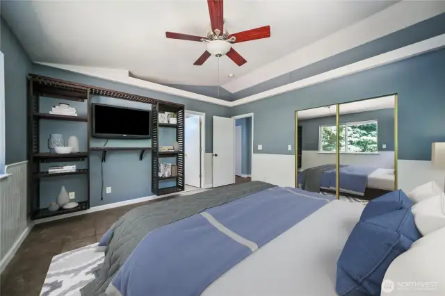 Primary suite, virtually staged